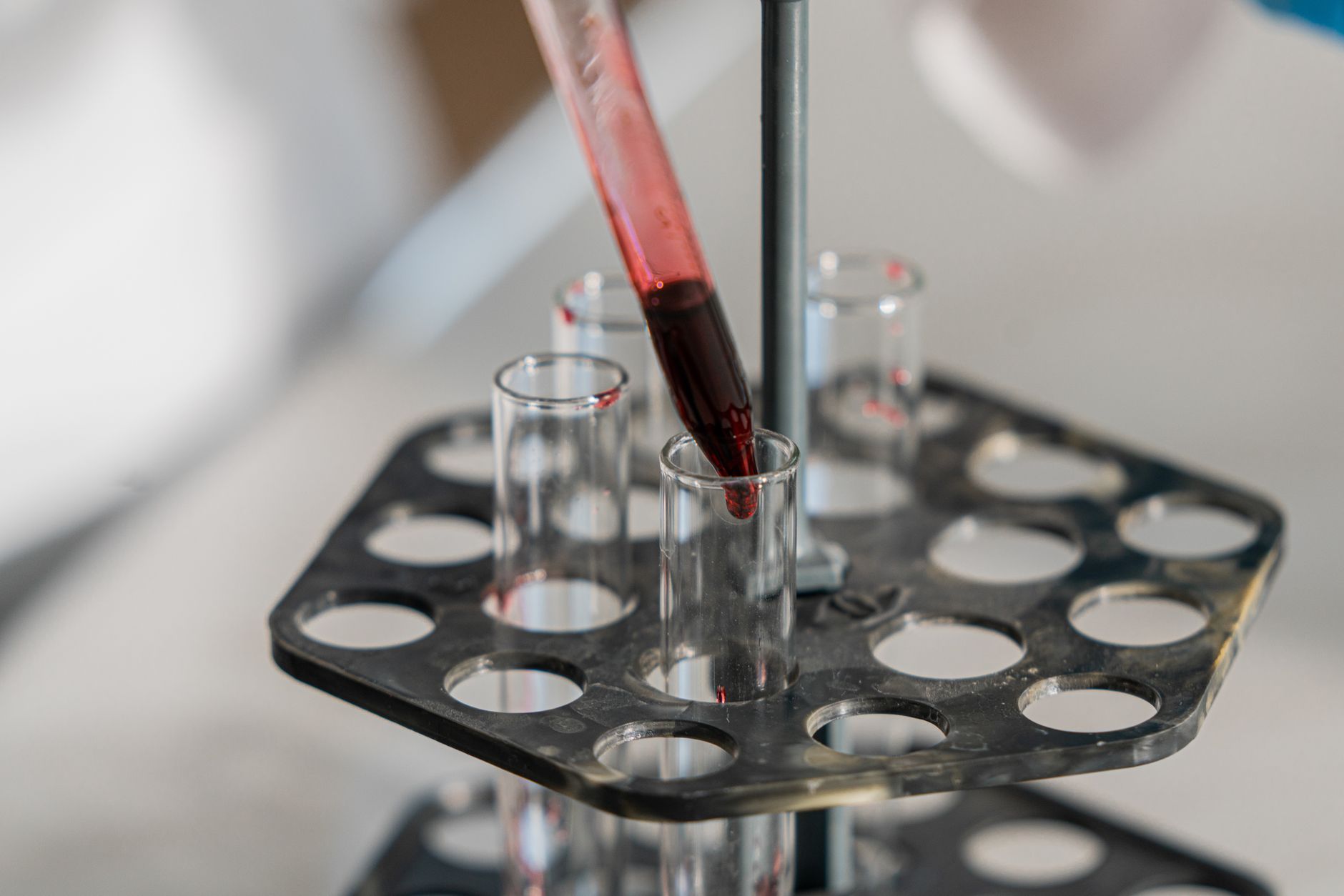 Transfert de sang dans un tube de laboratoire